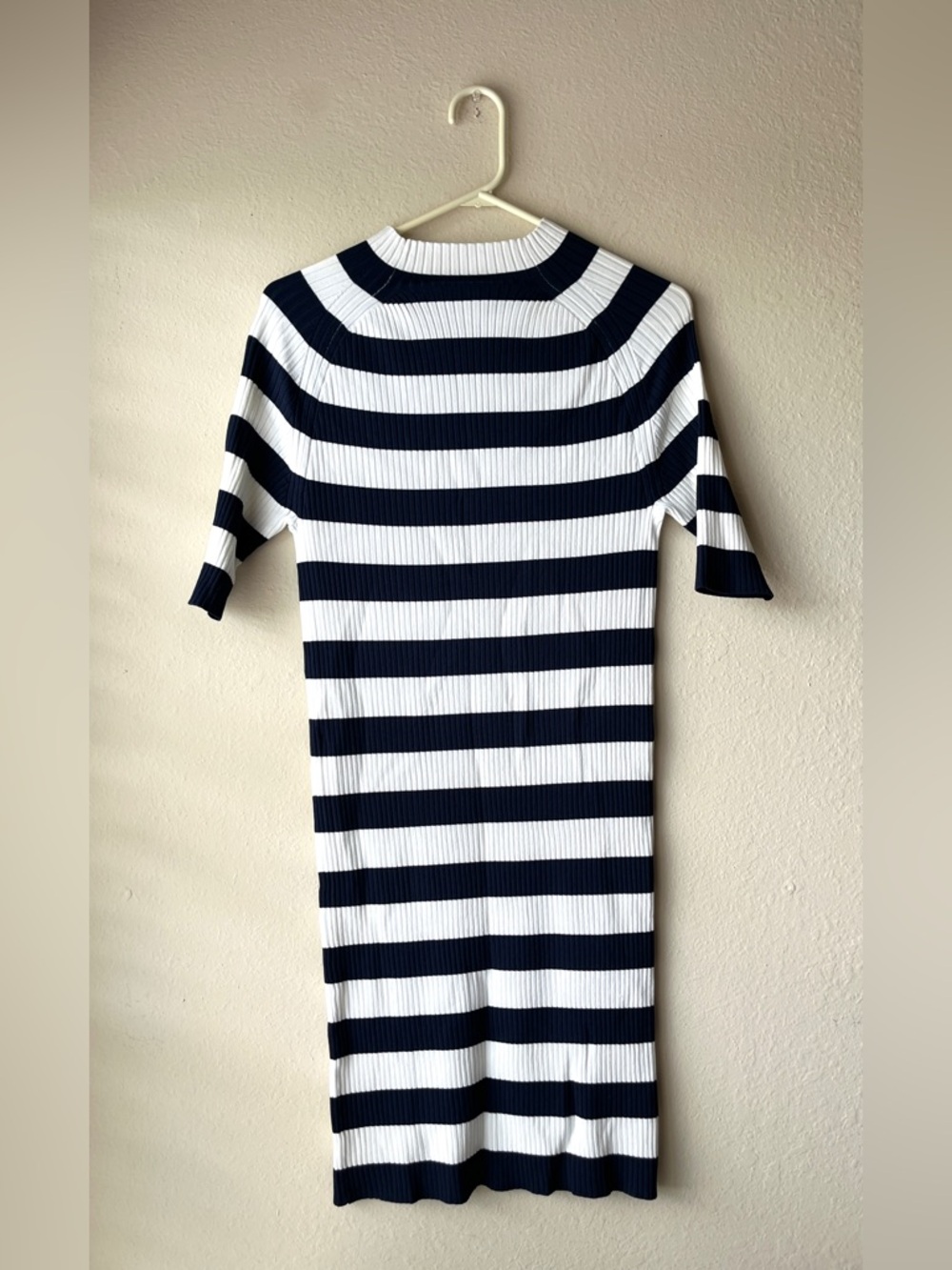 Michael Kors Navy and White Striped Ribbed Tunic Top